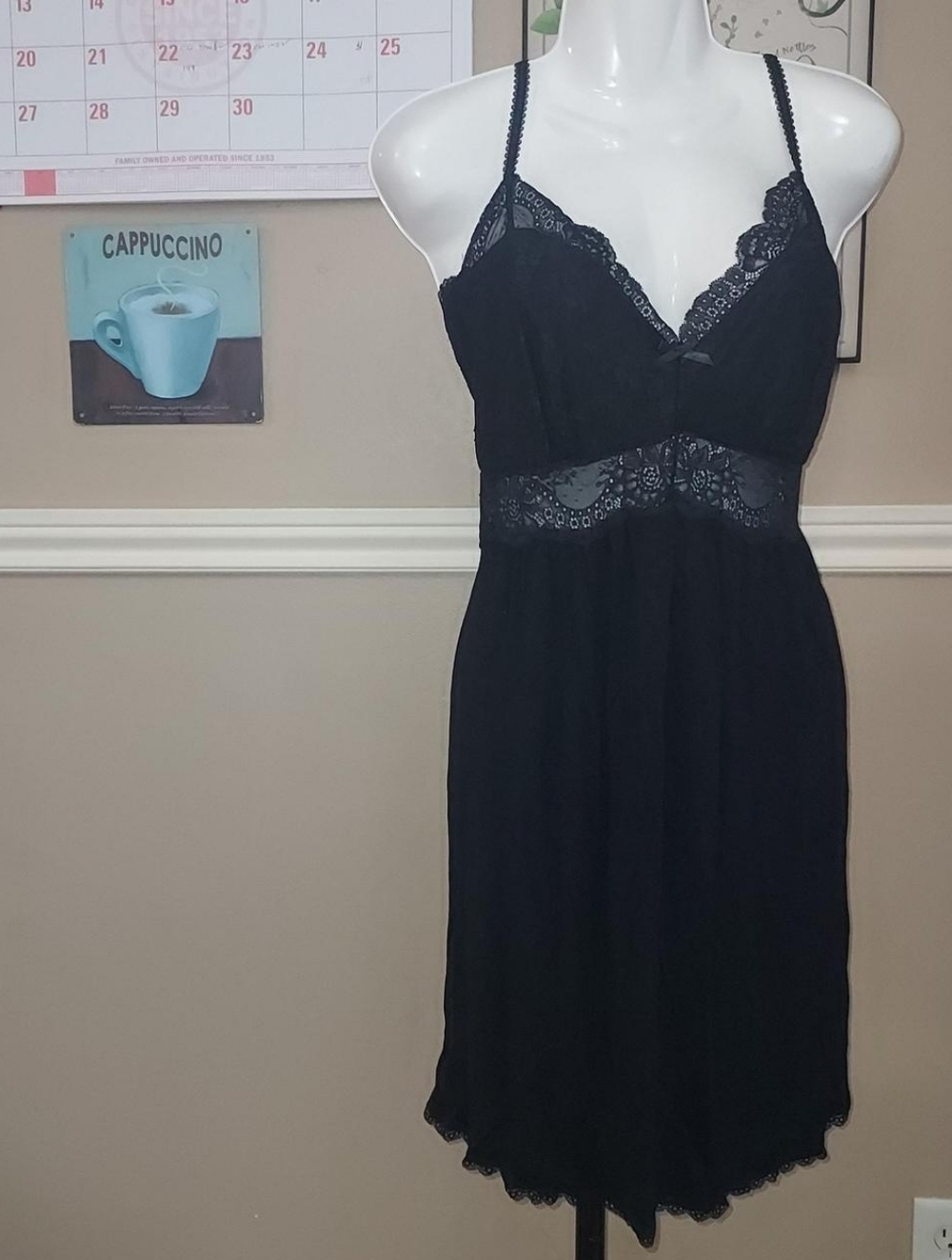 International Concepts Sunflower Lace Trim Chemise Nightdress - Black, Size 2X